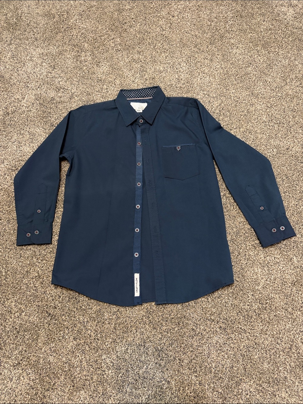 Craft + Flow Boys' Navy Long-Sleeve Button-Down Shirt Size 8
